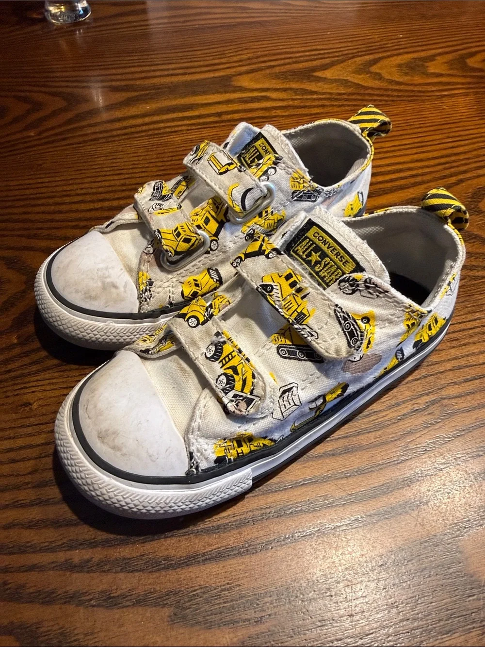 Converse Kids White Sneakers with Yellow Construction Truck Print